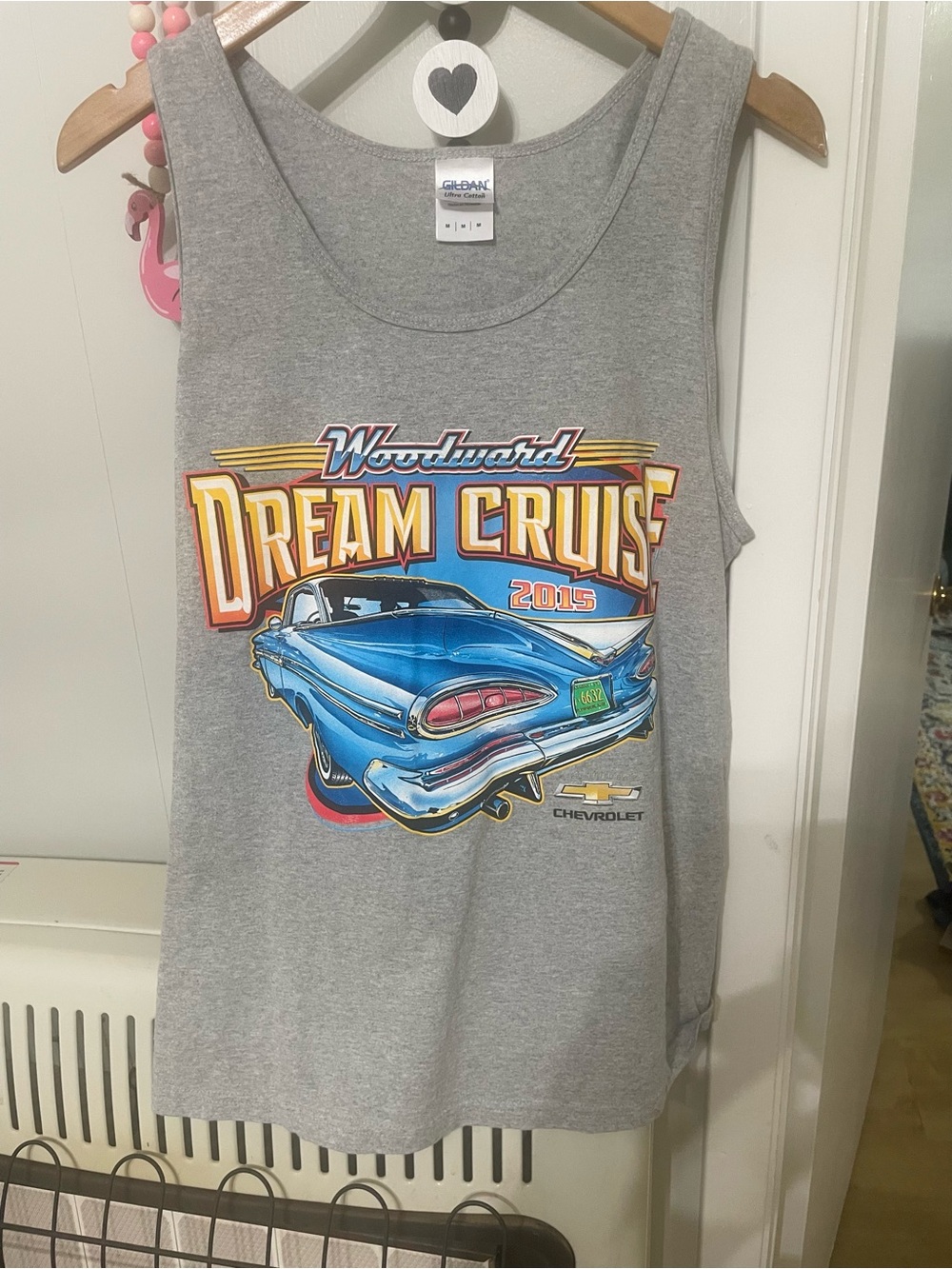 Gildan Gray Tank with Blue Classic Car Dream Cruise Graphic